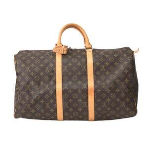 LOUIS VUITTON Authentic Brown Monogram Canvas Keepall 50 Boston Bag